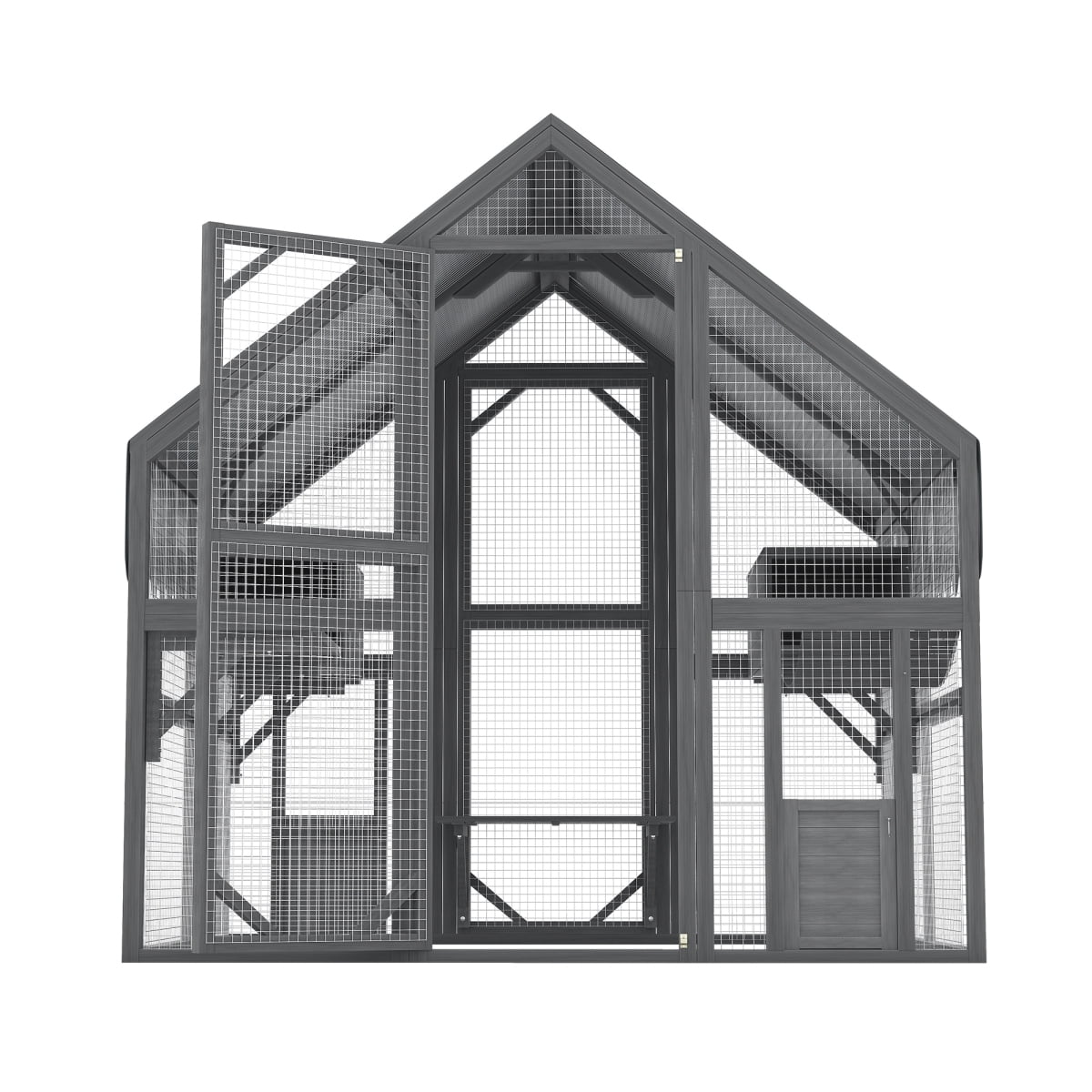 LuckyNote Large Outdoor Cat Enclosure for Multiple Cats, 2 Platforms & 2 Resting Boxes & 1 Bridge, Wooden Shelter, Gray