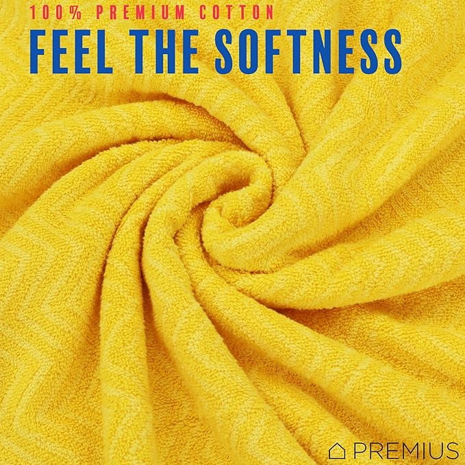 PREMIUS 2 Pack Chevron 100% Cotton Yarn Dyed Bath Towel, Sunstruck-Yellow, 27x54 Inches