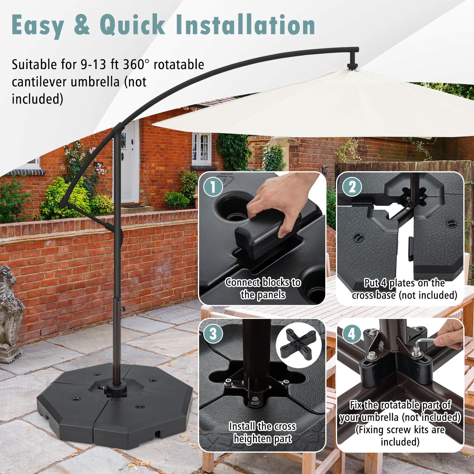 Topbuy Octagonal Weight Base Cantilever Offset Umbrella Weights Base PlateSet