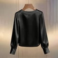 thumbnail image 6 of ManxiVoo Women Pearl Detail Satin Top Long Sleeve Crew Neck Blouse Elegant Fall Work Shirt Luxe Feel Blouse XL Size Black, 6 of 6