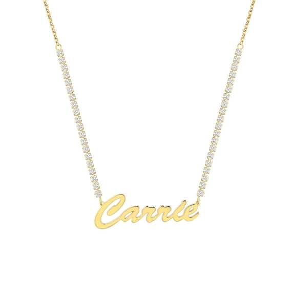 Personalized Planet Women's Hollywood Script Name Plaque CZ Chain Necklace