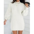 thumbnail image 4 of YOGAFOX Women's Fall Oversized Turtleneck Lantern Sleeve Casual Knit Mini Dress White S, 4 of 4
