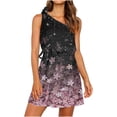 thumbnail image 2 of HKEJIAOI Floral Dress pour Femmes Rabais Liquidation Robes Décontractées Women's Été Imprimé une Épaule Sans Manches Cravate Fête Dress Imprimé Floral Mini Dress Rose, 2 of 5