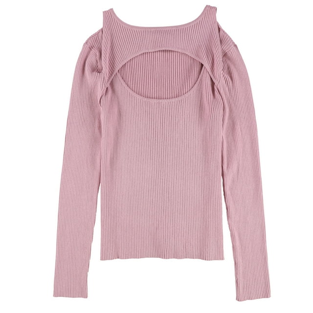 bar III Womens Cutout Ribbed Pullover Sweater, Pink, X-Small