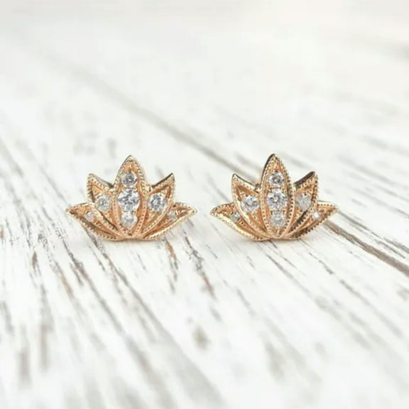 Elegant Women Party Cubic Zircon 14k Rose Gold Plated Stud Earring Gifts A Pair