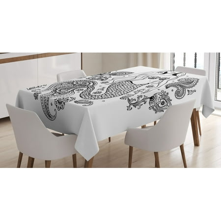

Mermaid Tablecloth Embellished Mermaid Figure with Ornate Paisley Leaf Folkloric Human Fish Design Rectangular Table Cover for Dining Room Kitchen 52 X 70 Inches Black Grey by Ambesonne