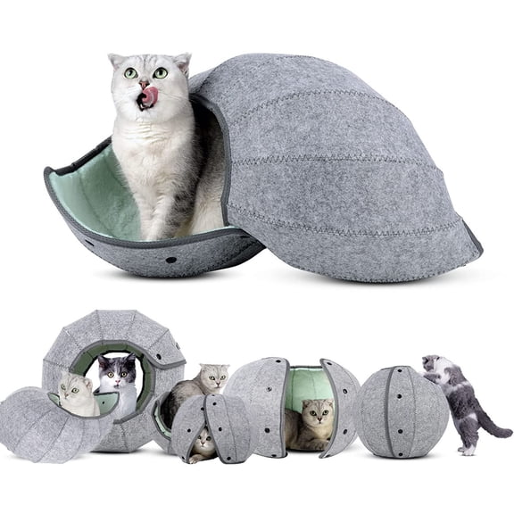 Cute Shell Cat Bed House Indoor, Cat Toys Ball Interactive - Soft Cat Cave & Foldable Pet Tunnel Tube Condos, as a Multi-Function Fun Toy Bed for Puppy Dogs & Cats