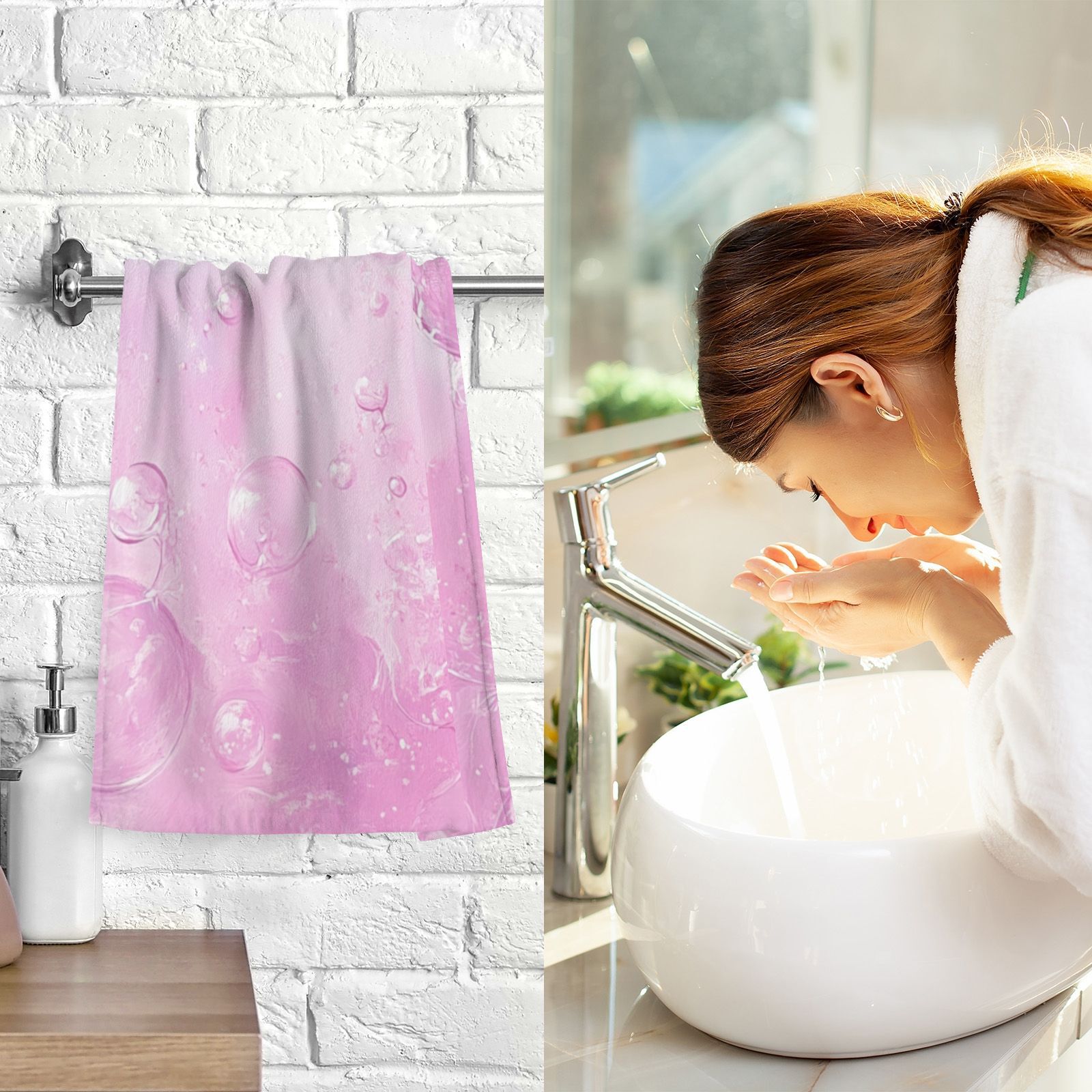 Pink Bubbles Hand Towels Cotton Bath Towels Large Face Towels Absorbent for Bathroom 2 Packs