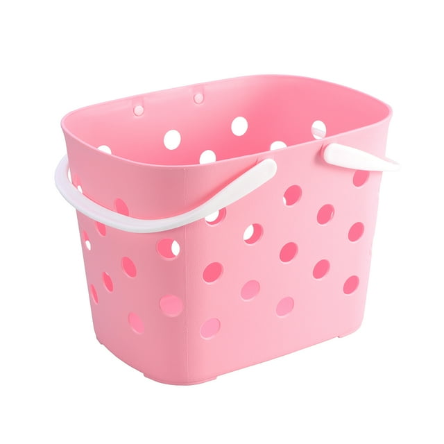 unbranded Cesta Organizadora Rosa Para De Plástico Resistente Con Asas Prácticas