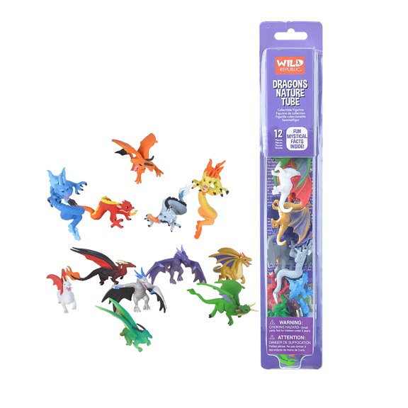 Wild Republic Dragon Figurines Tube, Dragon Toys, Twelve Dragon Figures with Six Different Poses