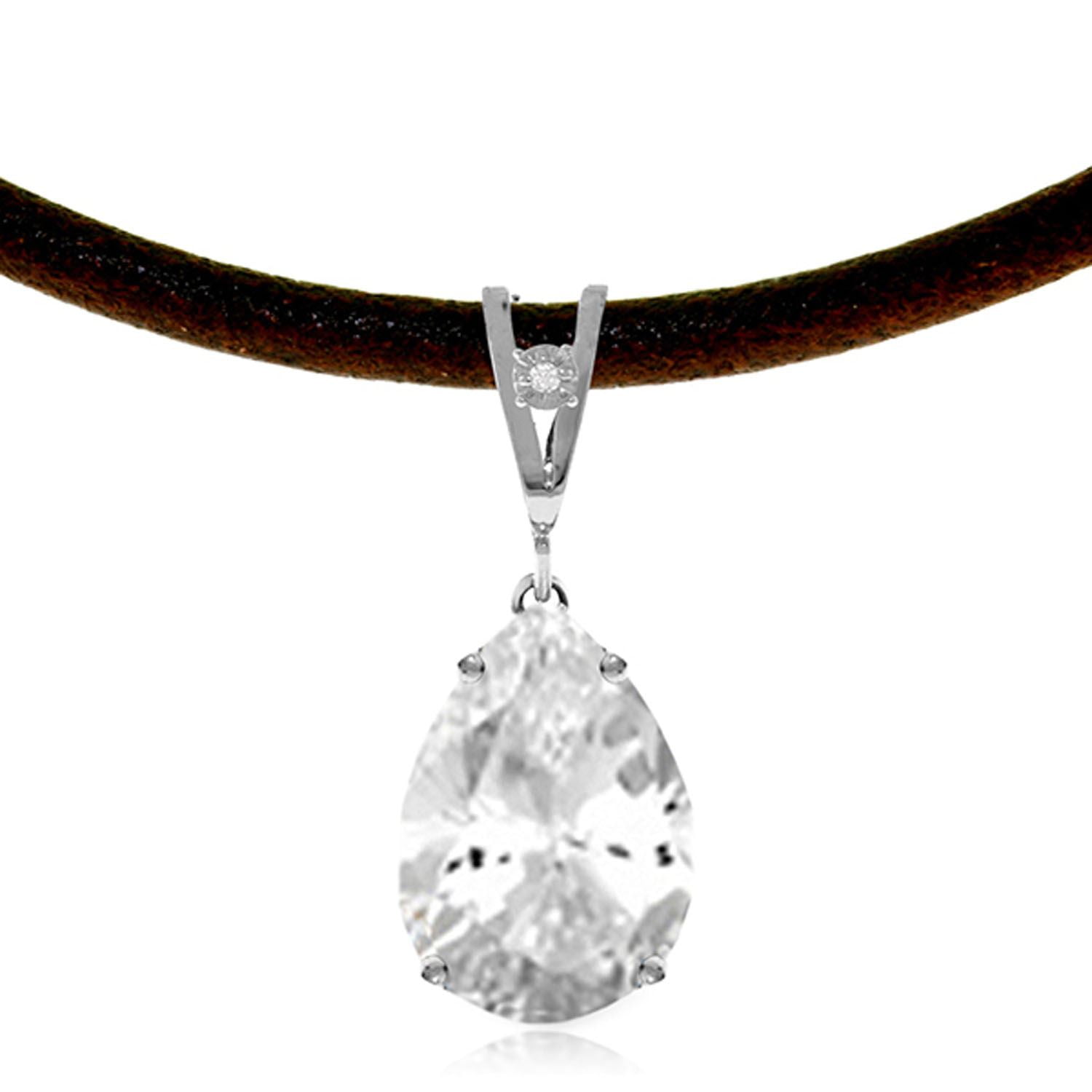 ALARRI 6 Carat 14K Solid Gold Leather Necklace White Topaz with 20 Inch Chain Length