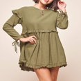thumbnail image 2 of Solid Color Loose Ruffle Party Mini Dress for Women with Long Sleeves, 2 of 7