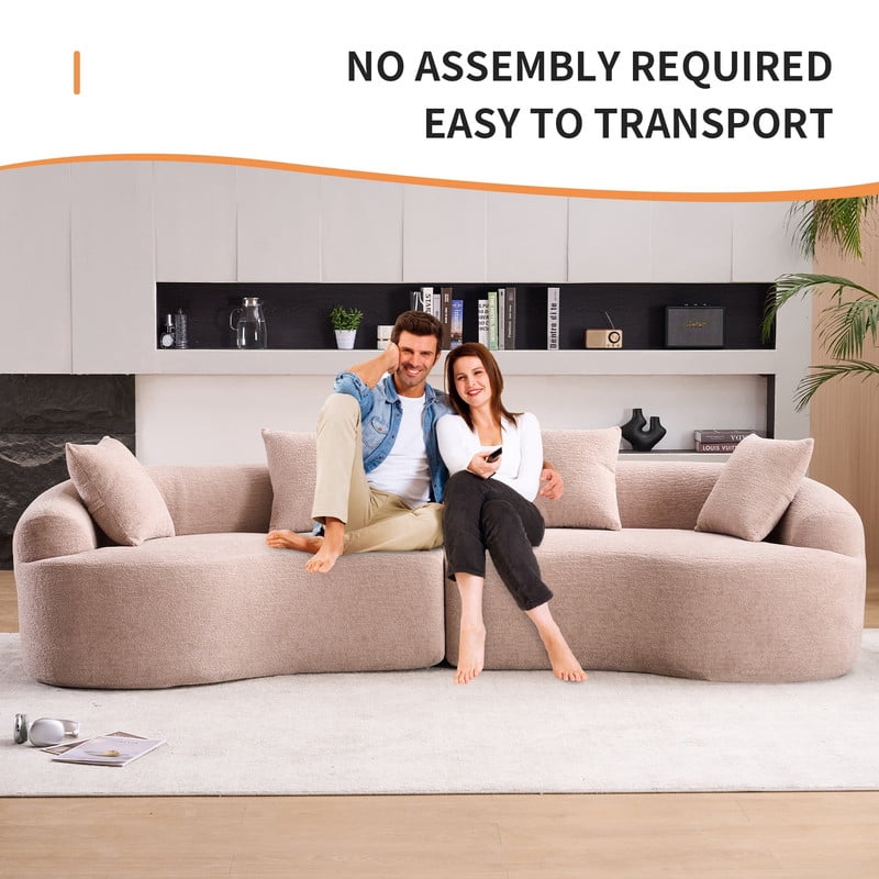 Curved Sectional Sofa with 4 Throw Pillows, Modern Luxury Chenille 4-Seater Cloud Couch with Deep Seat for Living Room, No Assembly Needed