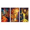 thumbnail image 2 of Designart "Retro Cityscape in Dynamic Colors V" City Buildings Wall Art Set Of 3 - Industrial Multicolor Gallery Wall Set For Home Decor, 2 of 6