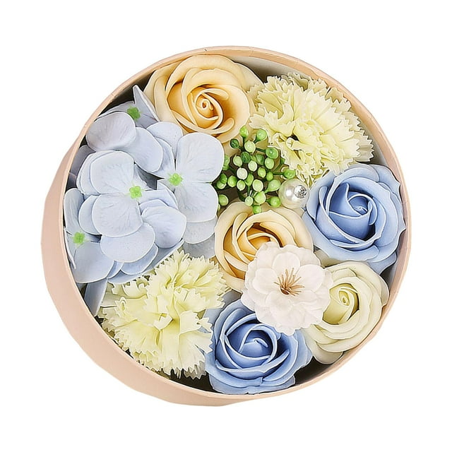 Caja de flores de rosa de jabón, flores de jabón románticas con aroma floral para aniversario Azul