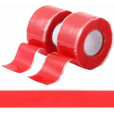 2 rolls Waterproof Silicone Adhesive Tape Multi-Purpose Repair Tape Red 2.5x0.05cm 3m/roll