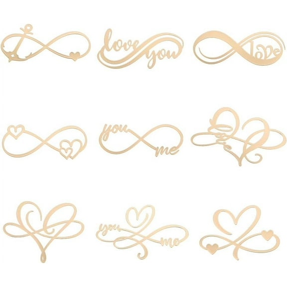 9pcs 1.6x1.6 Inch Infinity Love Theme Stickers Love Heart Stickers Self Adhesive Gold Metal Stickers Infinity Heart Metal Stickers