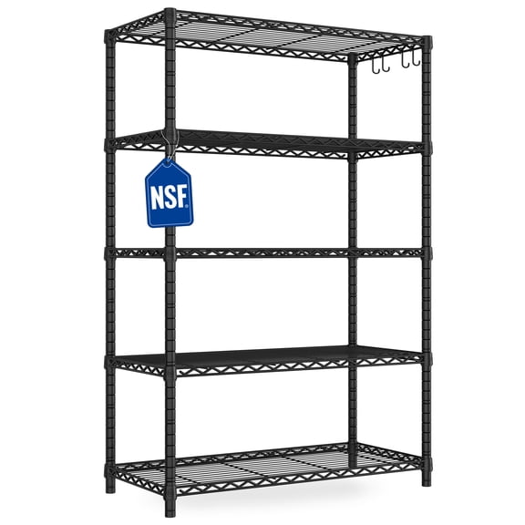Prilinex 5 Tier Wire Shelving Unit-Metal Storage Shelves, Adjustable Wire Rack, Garage Shelving Unit for Restaurant Pantry Kitchen Garage, 35.5" W x 14" D x 72" H, Black