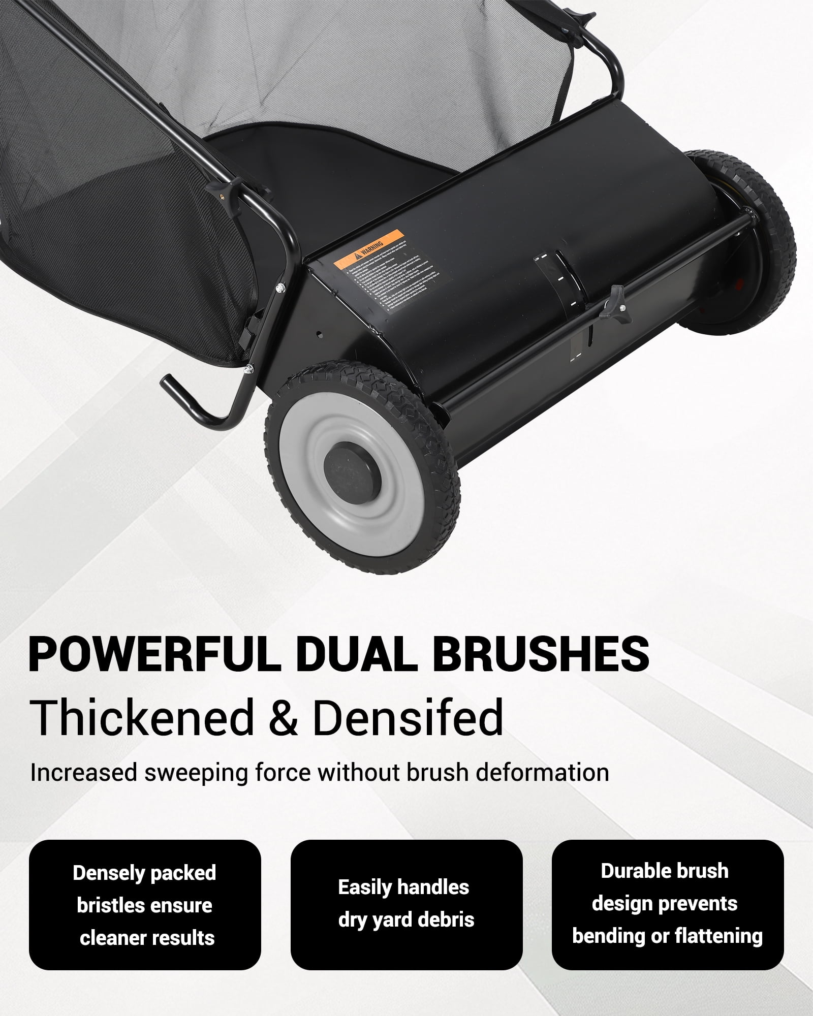 Memoryfield 26" Push Lawn Sweeper with 4 Spinning Brushes, 7 Cu.ft Large Capacity Collector, Adjustable Height Yard Leaf Sweeper for Lawn, Garden & Patio Cleanup, Black