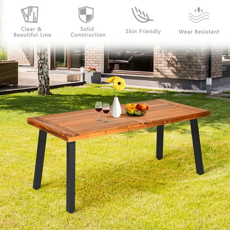 Costway Acacia Wood Outdoor Dining Table Patio Rectangle Table w
