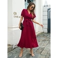 thumbnail image 3 of Uniexcosm Women's Maxi Dress Midi Wrap Dress V Neck Ruffle Short Sleeve A Line Dress with Belt, 3 of 7