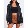 thumbnail image 3 of Caoirhny Women Leather Motorcycle Jacket Casual Solid Color Long Sleeve Zipper Cardigan for Fall Clothes Outwear Streetwear, 3 of 9