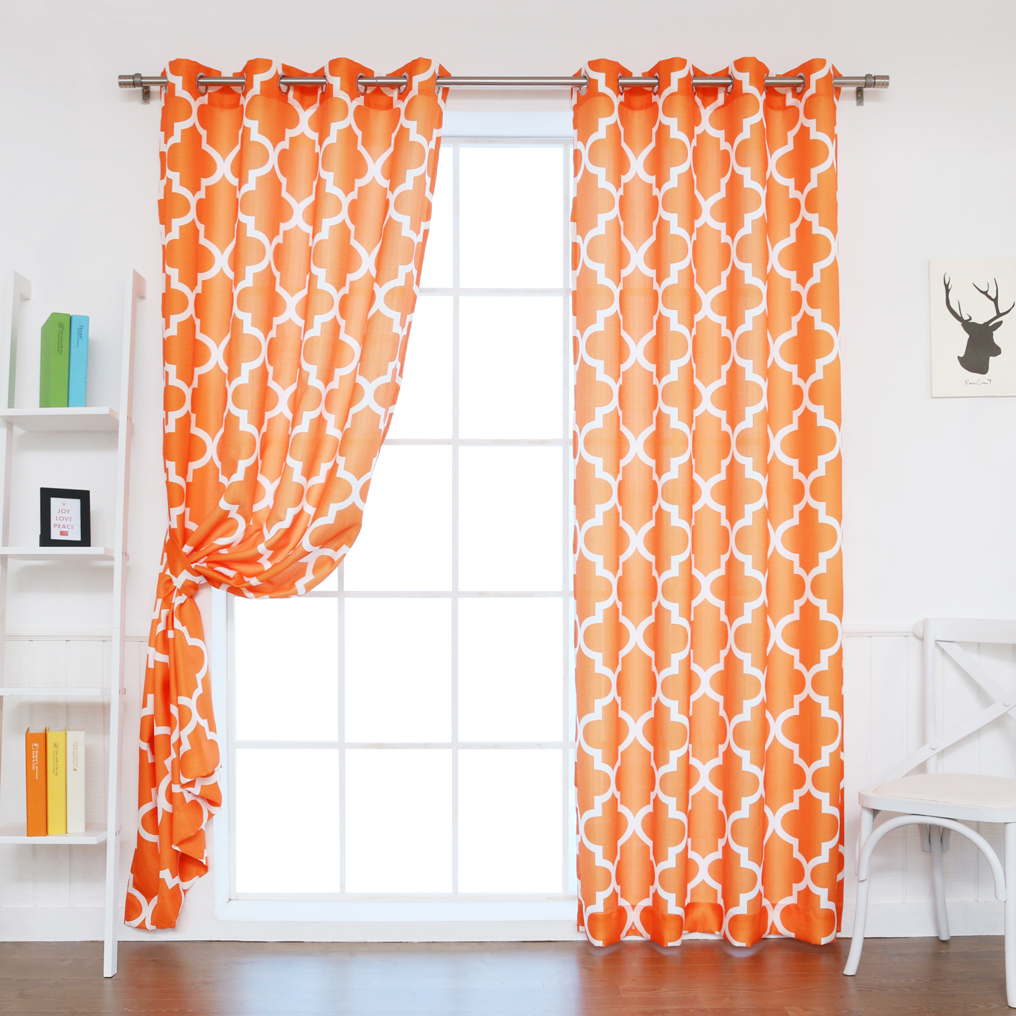 Quality Home Oxford Basketweave Reverse Moroccan Print Curtains