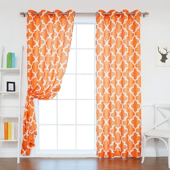 Quality Home Oxford Basketweave Reverse Moroccan Print Curtains – Stainless Steel Nickel Grommet Top – Orange – 52"W x 96"L - (Set of 2 Panels)