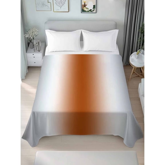 Gray Orange Full Size Flat Sheet, Wrinkleproof & Fadeproof Cooling Flat Bed Sheet Only, Modern Gradient Geometric Breathable Soft Bedding Top Sheets 81 x 96 Inches