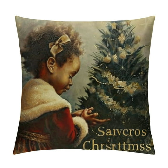 Qinduosi Christmas Pillow Covers for Christmas Couch Decor (Black Boy Angel) White