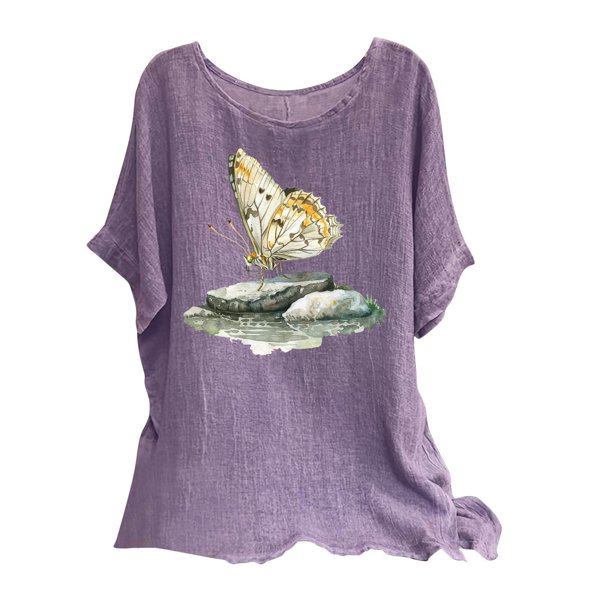 Vestidos Casuales Para Mujer, Blusas De Mujer De Moda Camisetas estampadas de moda para mujer, blusas casuales de lino holgadas de manga corta con cuello redondo y raglán