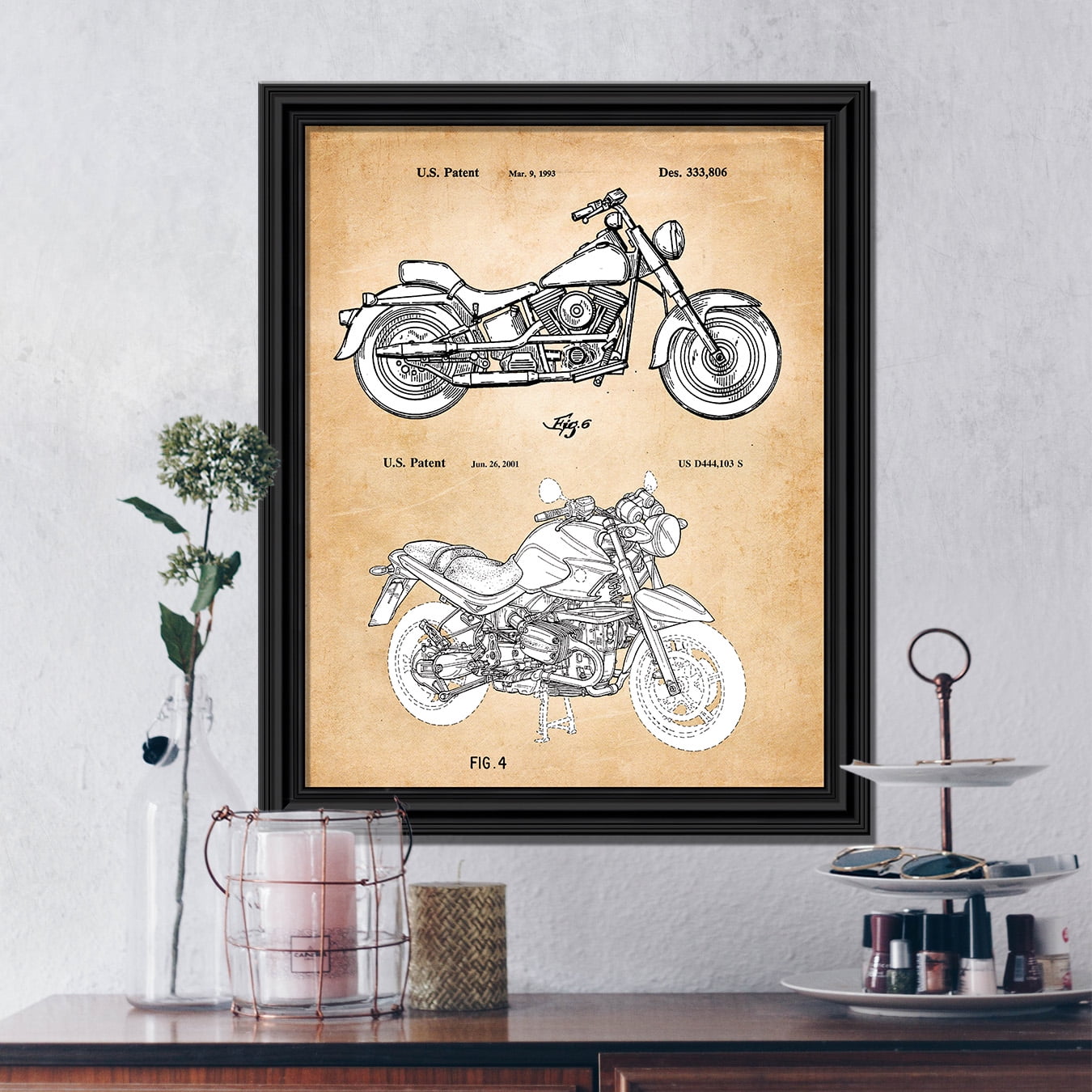 Harley Davidson Decor 1993 and 2001 Framed Motorcycle Patent Print, Unique Harley Davidson Wall Art, Vintage Motorcycle Gifts For Men, 2138B