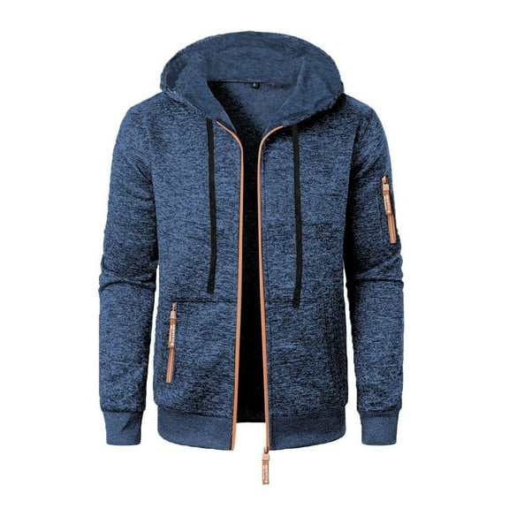 PNTUTB Men's Fashion Solid Color Multi-Pocket Full-Zip Long Sleeve Casual Drawstring Hooded Jacket