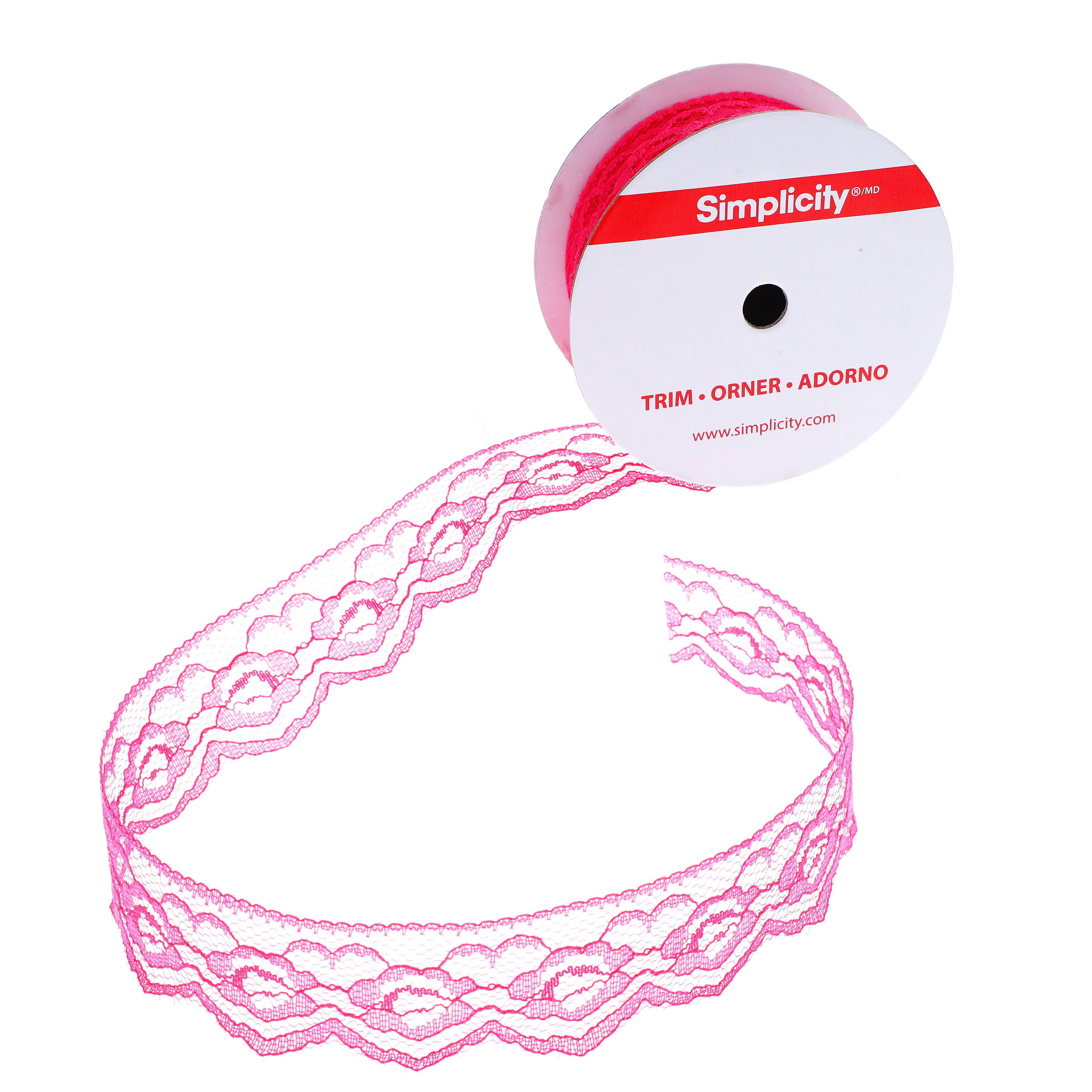 (2 pack) Simplicity Trim, Hot Pink 1 1/4 inch Rose Lace Trim Great for Apparel, Home Decorating, and Crafts, 3 Yards, 1 Each