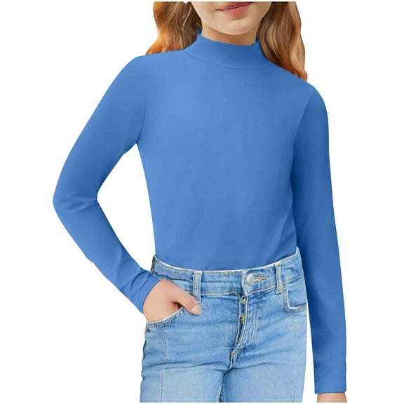 Size 6Months-7Years Girls Fashion Tops Long Sleeve Shirts Casual Fitted Tee Shirts Solid Color Fall Winter Basic Clothes