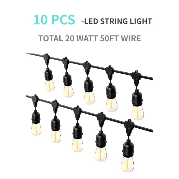 GOODSMANN LED Outdoor Low Voltage String Lights 10 Pack 12V Bulb 50 FT Hanging Waterproof