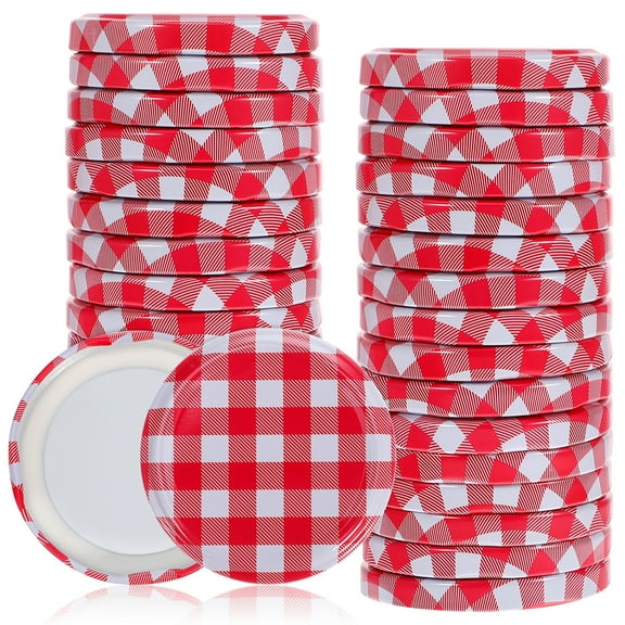 LITINKIMI 40pcs Mason Jar Lids 2.48" Open Mouth Metal Canning Lids Red White Checked Screw Caps for Canning Jars Jam Jelly Bottles