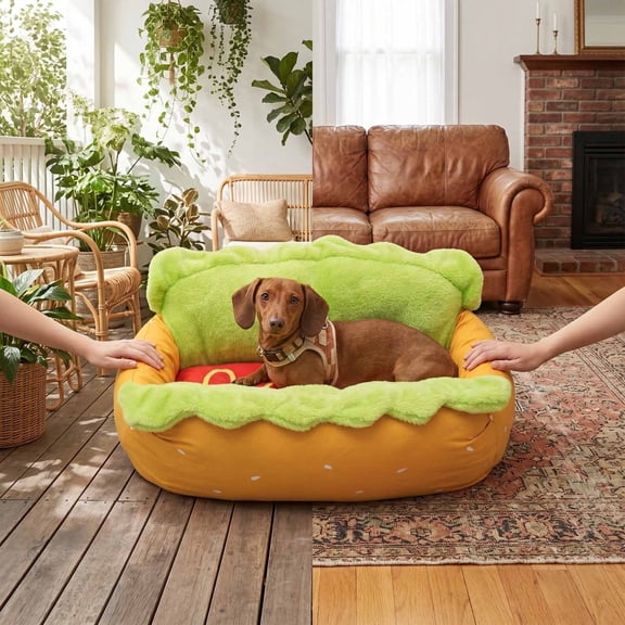 Novelty Pet Bed Hot Dog Themed Warm Washable Cozy Nest Spooky Holiday Gift for Small Dogs Kittens Soft Plush Seasonal Decor Pet Bed