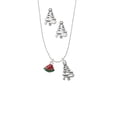 thumbnail image 2 of Delight Jewelry Silvertone Mini Enamel Watermelon Slice Silver tone Zig Zag Christmas Tree Charm Necklace and Stud Earrings, 2 of 4