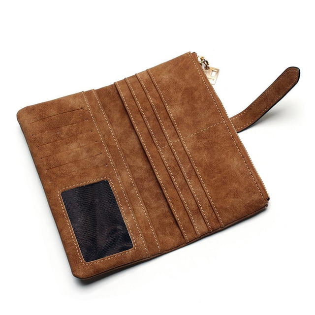 Monedero largo retro de PU para mujer, cartera con cremallera larga retro de PU para mujer, carteras plegables de rendimiento sólido
