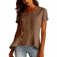 thumbnail image 2 of Embroidered Cotton Linen Tops Oversized Linen Shirts For Women Summer Linen Tops Lightweight Linen Blouses For Women Peasant Blouse Womens Summer Tops Gauze Shirts Womens Gauze Tops Coffee 2XL, 2 of 9