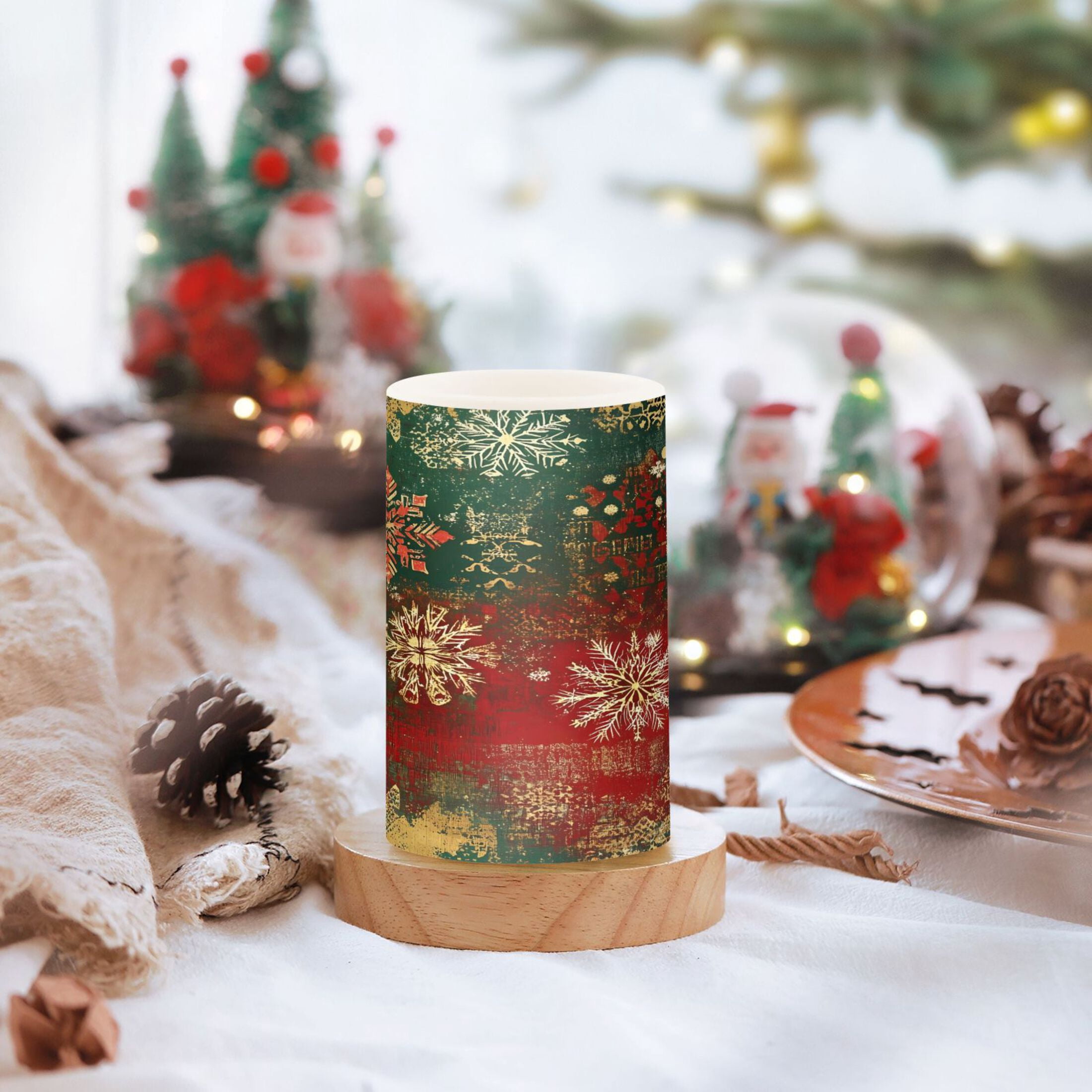 Flickering Flameless LED Candles set of 2 Battery Operated 18-Key Remotes Timer Halloween Fall Decor Christmas Themed Snowflakes D3''xH4''5''