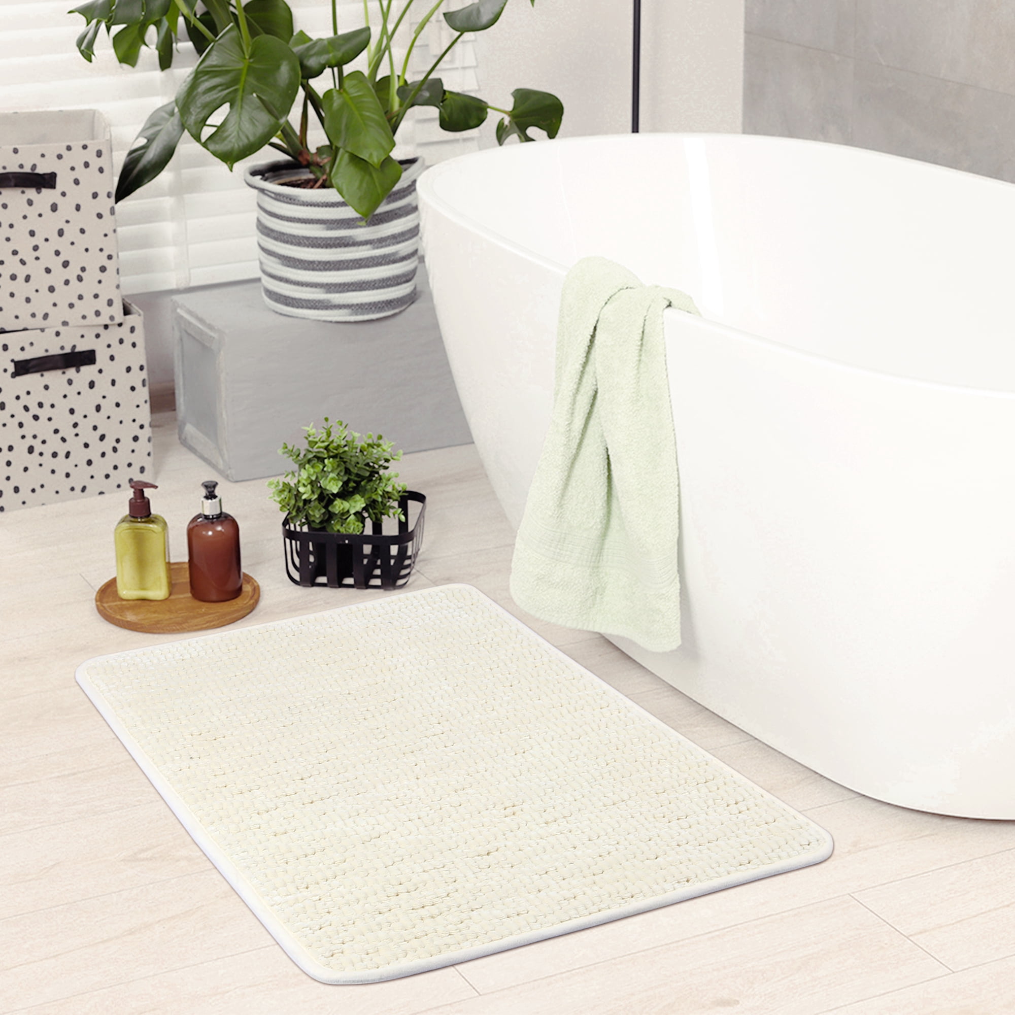 Unique Bargains Rubber Backing Quick Dry Bath Mat Beige 20" x 32"