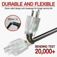 thumbnail image 4 of Ahot 150 FT 12 Gauge Extension Cord Outdoor,Heavy Duty Weatherproof & Flame Retardant Black 3 Prong Power Cord with Light, Outside for Lawn & Garden, 15 Amps 1875 Watts 125 VAC 12AWG SJTW, ETL Listed, 4 of 14