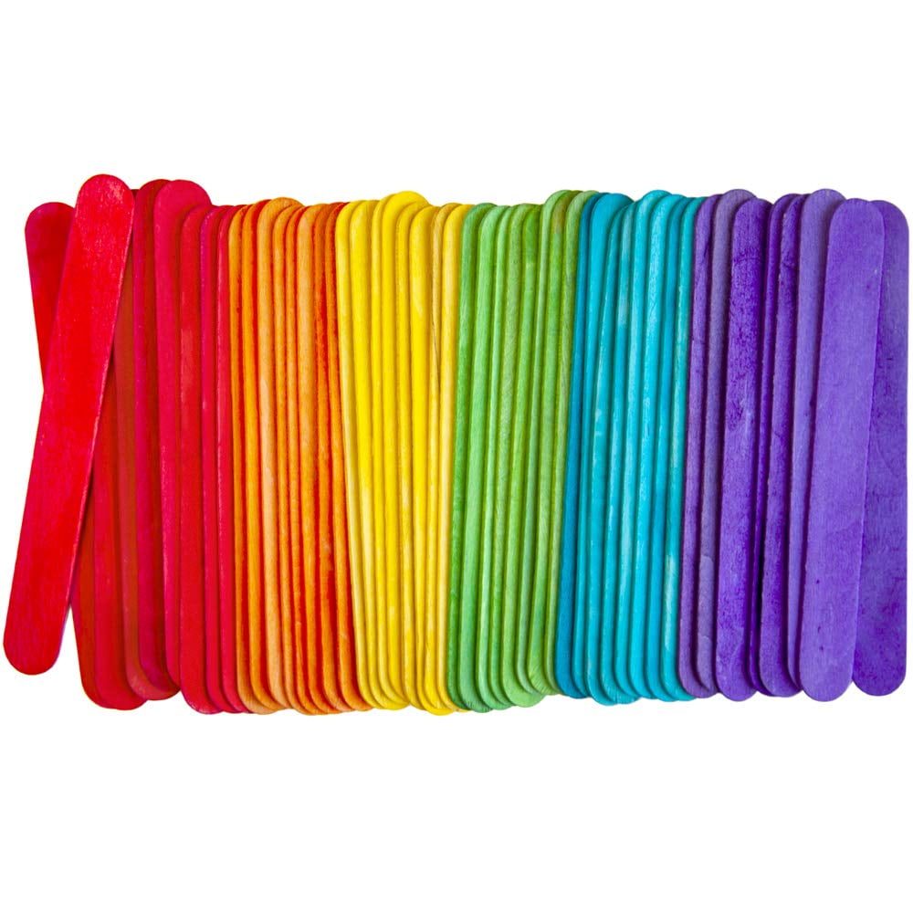 CraftySticks- 600 Pack, 6 Inch Multi Color Rainbow, Jumbo Wood Popsicle Sticks for Crafts, Home, School Art, Building, Learning, Wood Tongue Depressor Size