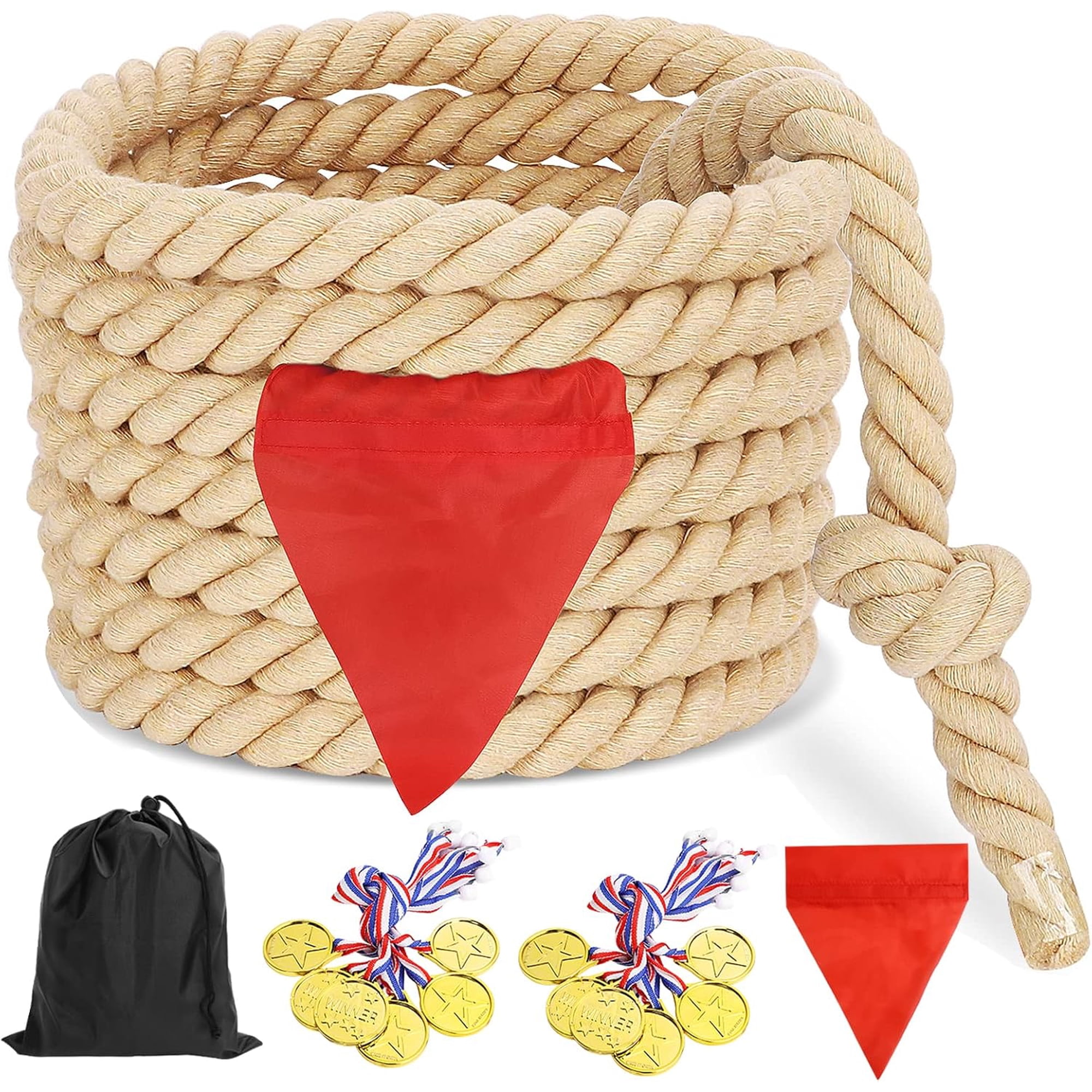 Tug of War Rope 60ft Outdoor Yard Games for Kids, Teens and Adults, Field Day Family Reunion Birthday Party Outside Backyard Lawn Picnic Carnival Games for Team Building Activities