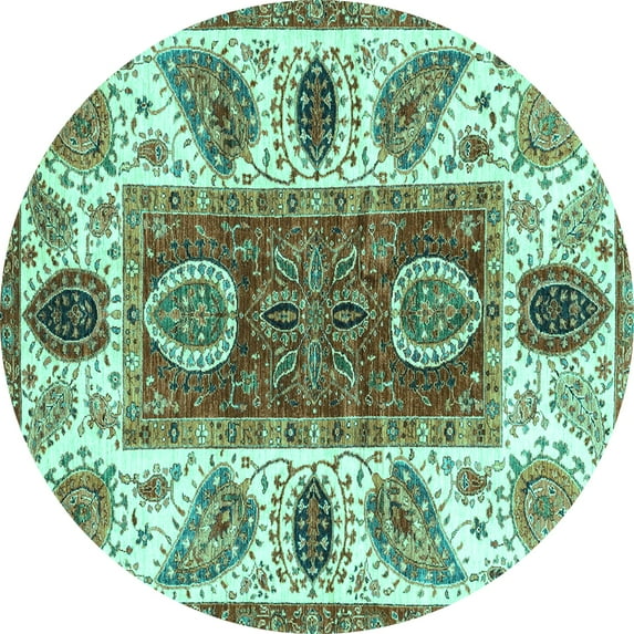 Ahgly Company Indoor Round Abstract Turquoise Blue Modern Area Rugs, 3' Round