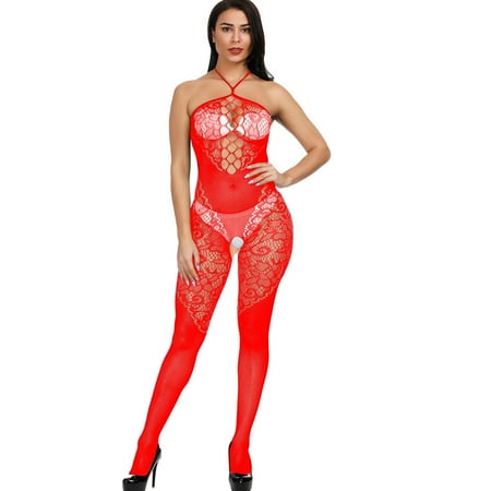 

ZMHEGW Womens Halter Fishnet Bodystocking Nightwear Chemises S Garter Teddies Babydolls Lingerie