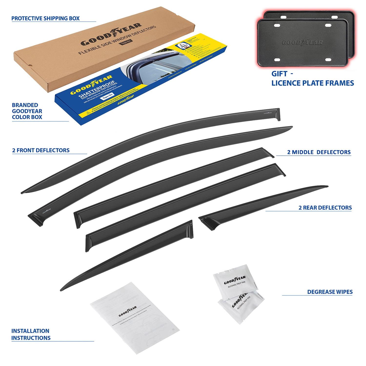 Goodyear Shatterproof Window Deflectors for Honda CR-V (CRV) 2017-2022, Tape-on Rain Guards, Window Visors, Vent Deflector Visor, Car Accessories, 6 pcs. - GY008888