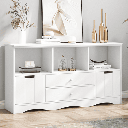 Homfa Kids Toy Storage, 51"W Cubes Storage Cabinet with 2 Drawers and 2 Doors, White Toy Box for Kids Room